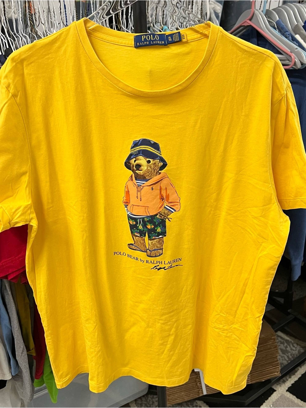 Polo Ralph Lauren Polo Bear Shirt Mens XL Yellow Beach Graphic Tee Summer VTG